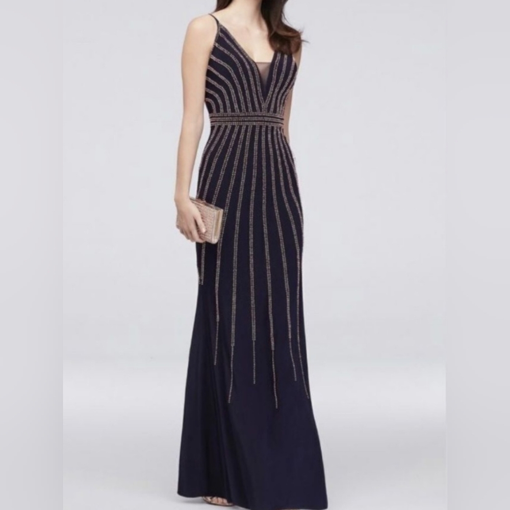 Xscape navy beaded dress
